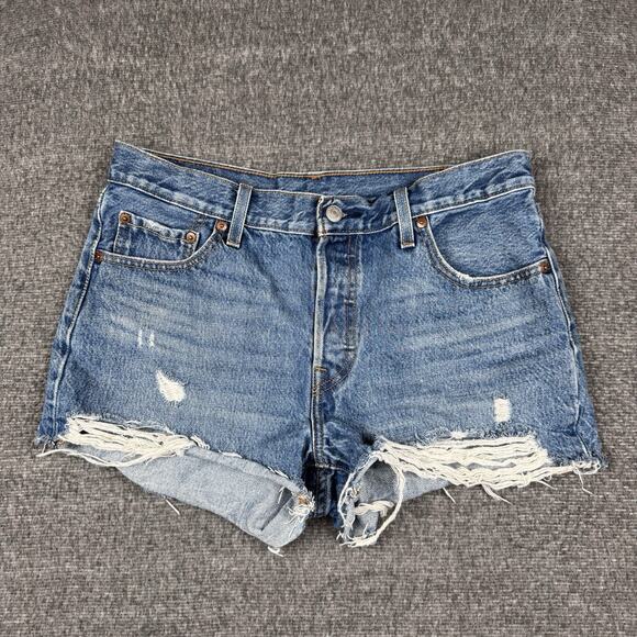 Levi's 501 Cut Off Shorts Women's 29‎ Premium Collection Distressed Denim Y2K - Picture 1 of 8